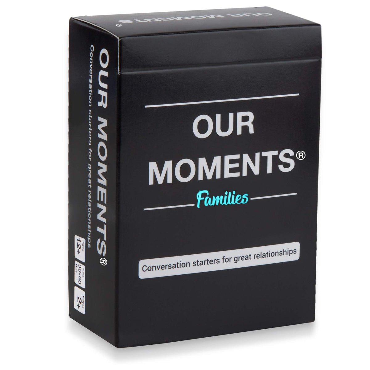 OUR MOMENTS Families card box front promotes family bonding during game night
