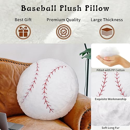 OurHonor baseball plush full-size on bed demonstrates room-friendly decor and comfort.