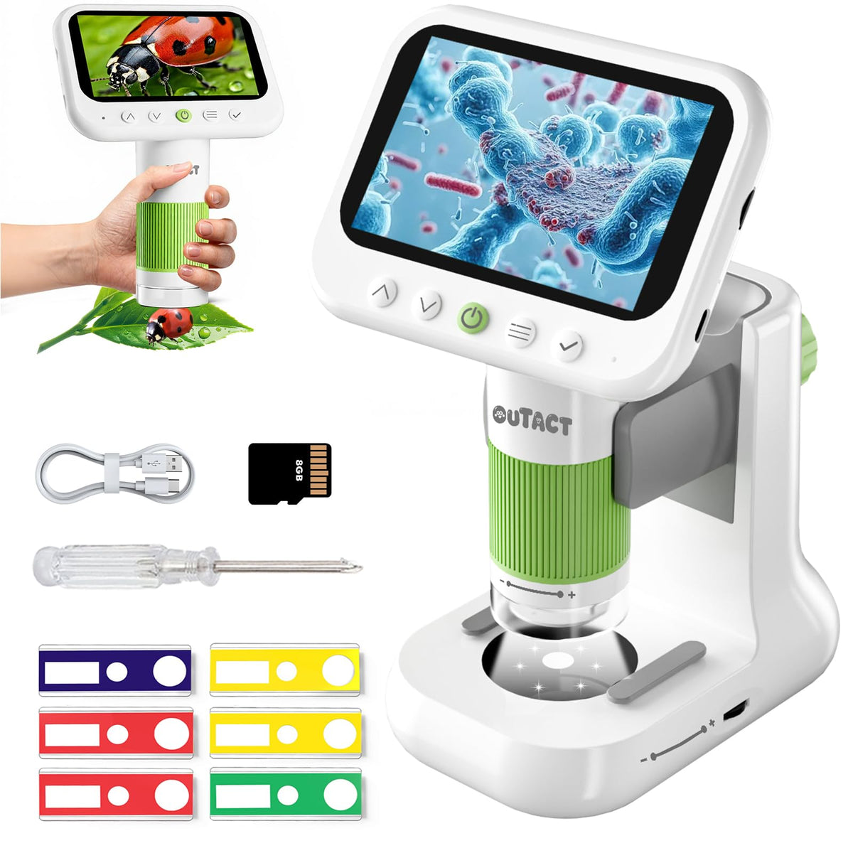 OUTACT 1000X digital microscope screen view for detailed close-ups and learning.