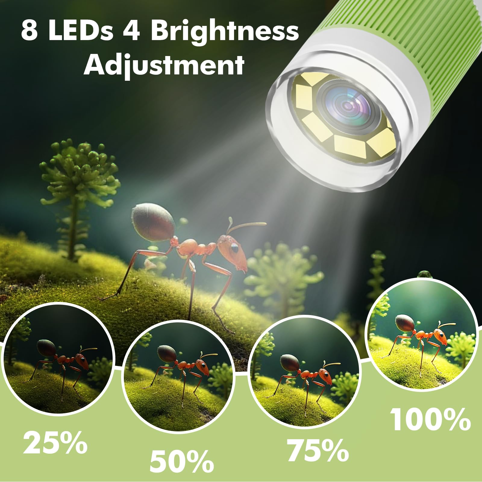 OUTACT 1000X eight LED lights illuminate subjects clearly in dim environments.