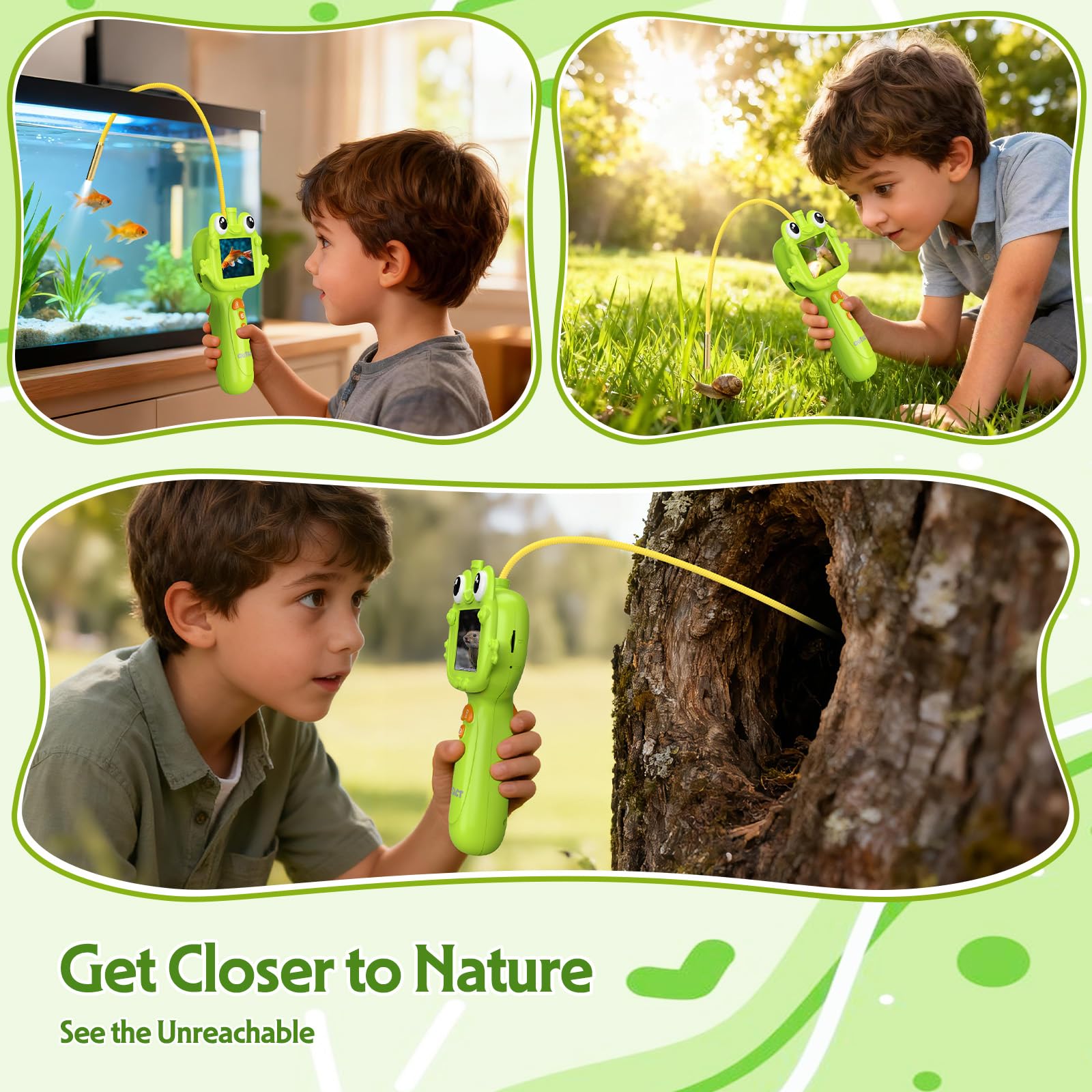 A child using OUTACT endoscope during nature exploration