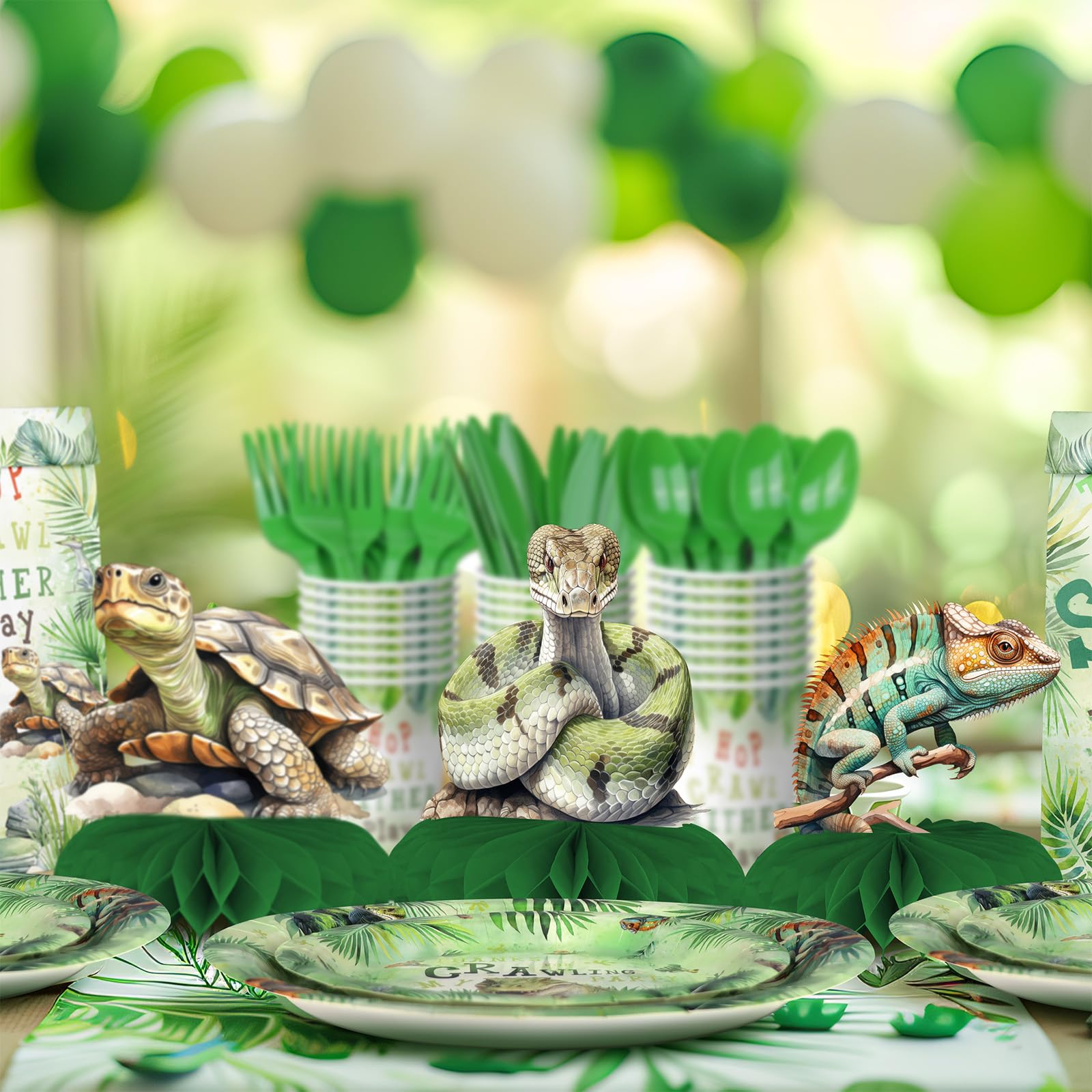 Outego kids birthday reptile decor setup simplifies stylish table styling.