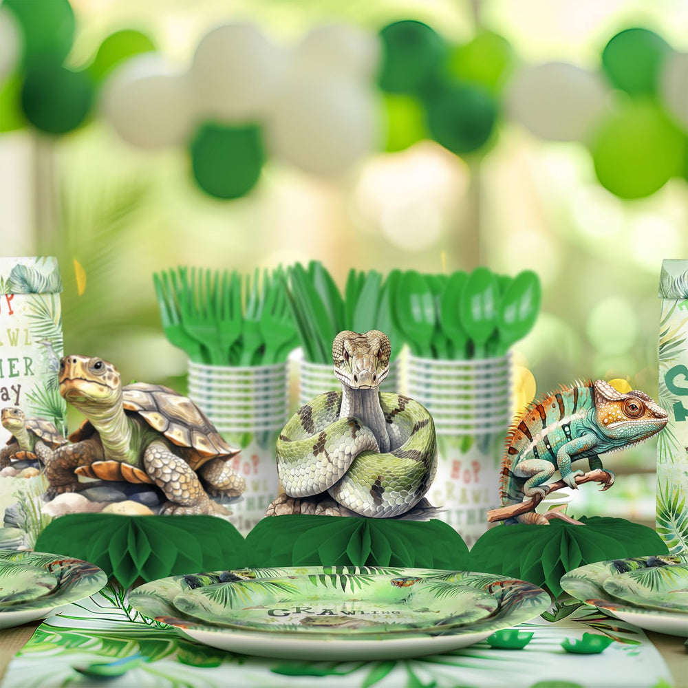 Outego kids birthday reptile decor setup simplifies stylish table styling.