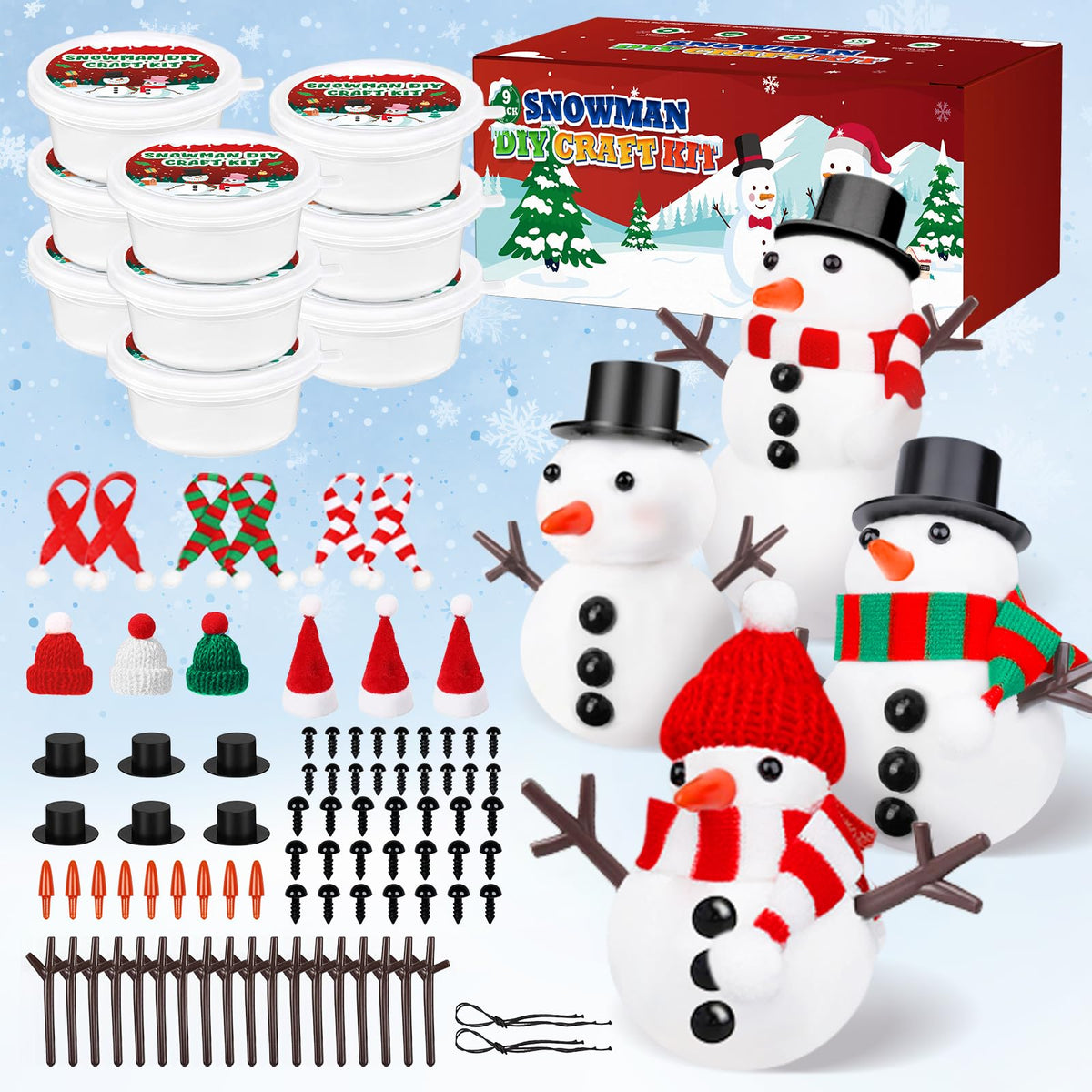 Outivity Snowman Kit assembly scene encourages collaborative winter play