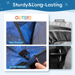 OUTREE sensory tent starry night print provides soothing visual focus.