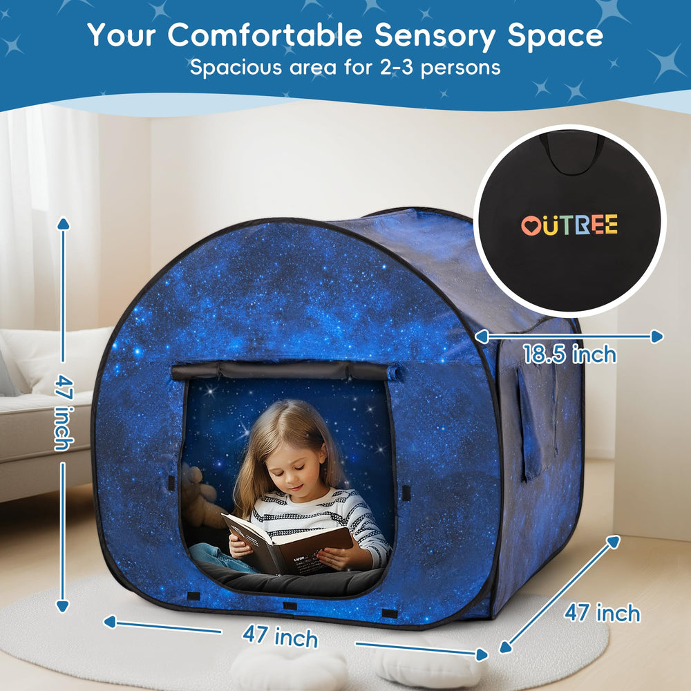 OUTREE sensory tent two-sided window with mesh for airflow and control.