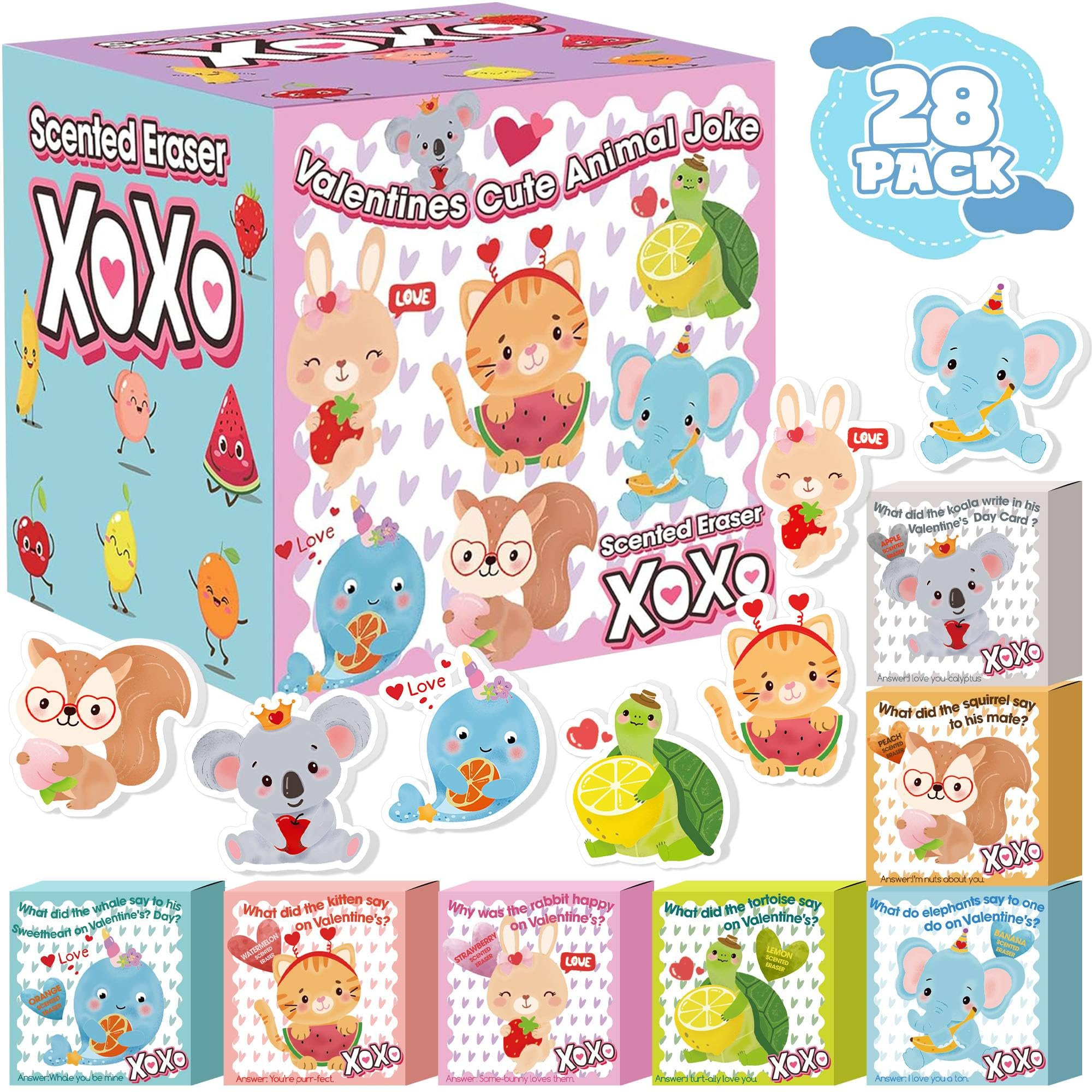 OutsatalinX elephant-scented eraser box, kid-friendly Valentine gift with fruity scent for classroom exchanges.