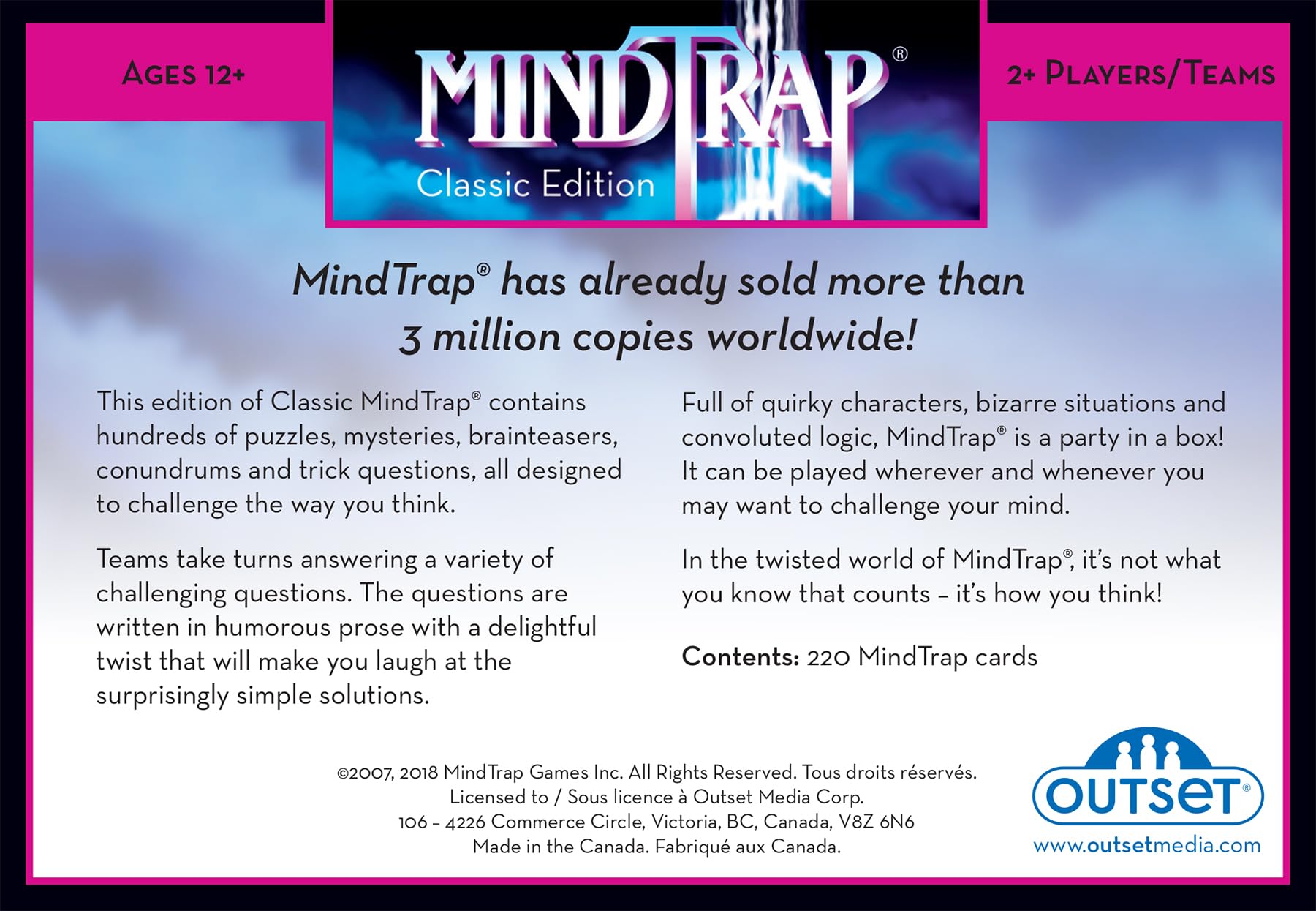 Outset Media MindTrap Classic Edition 220 cards for endless conundrums.
