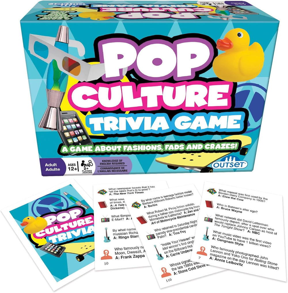 Outset Media Pop Culture Trivia card deck ready for a lively family game night