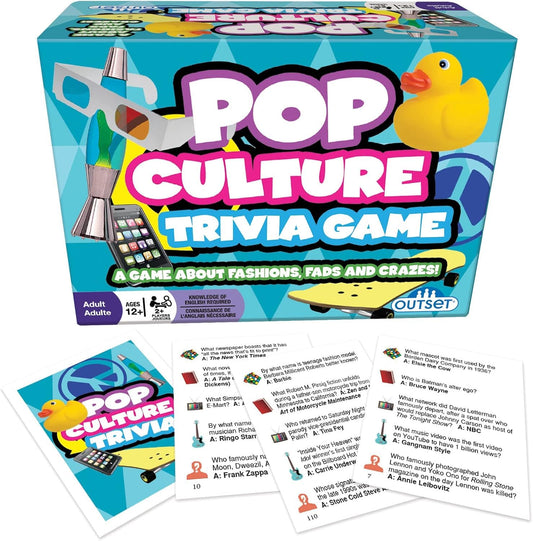 Outset Media Pop Culture Trivia card deck ready for a lively family game night