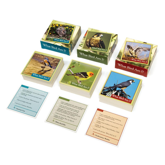 Outset Media What Bird Am I? card back showing clues to guess the bird species