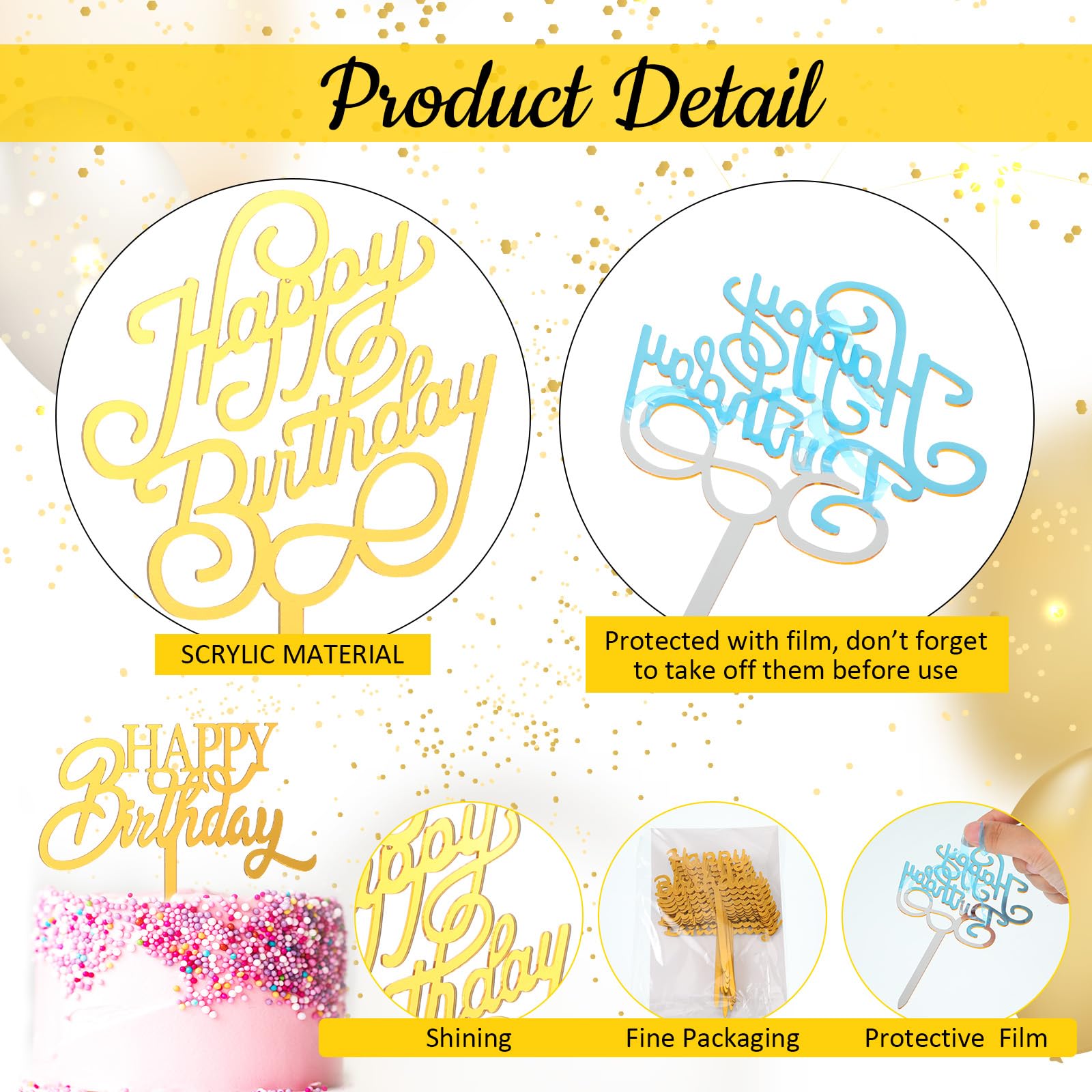 Outus 150-piece gold toppers packaging for party desserts