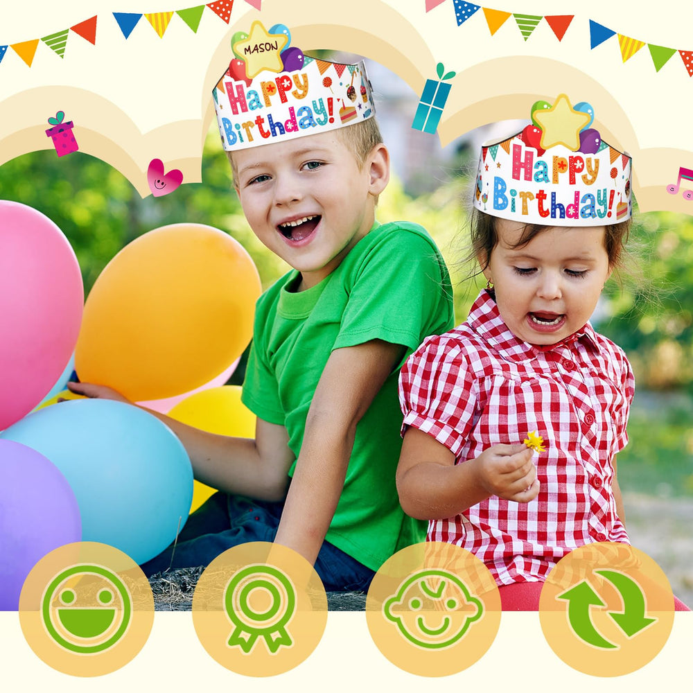 Outus birthday crowns adjustable elastic band fits most kids.