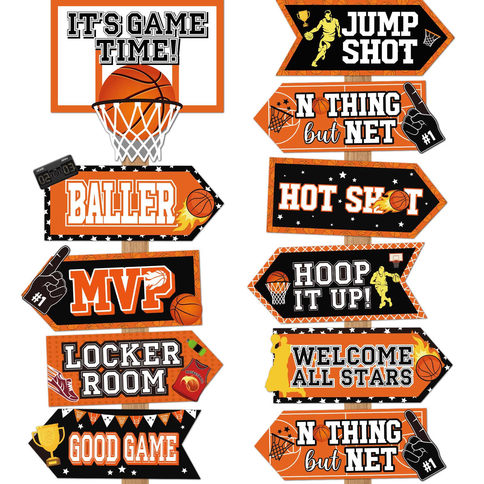 Outus basketball sign collection of 20 pieces brightens party backdrops.