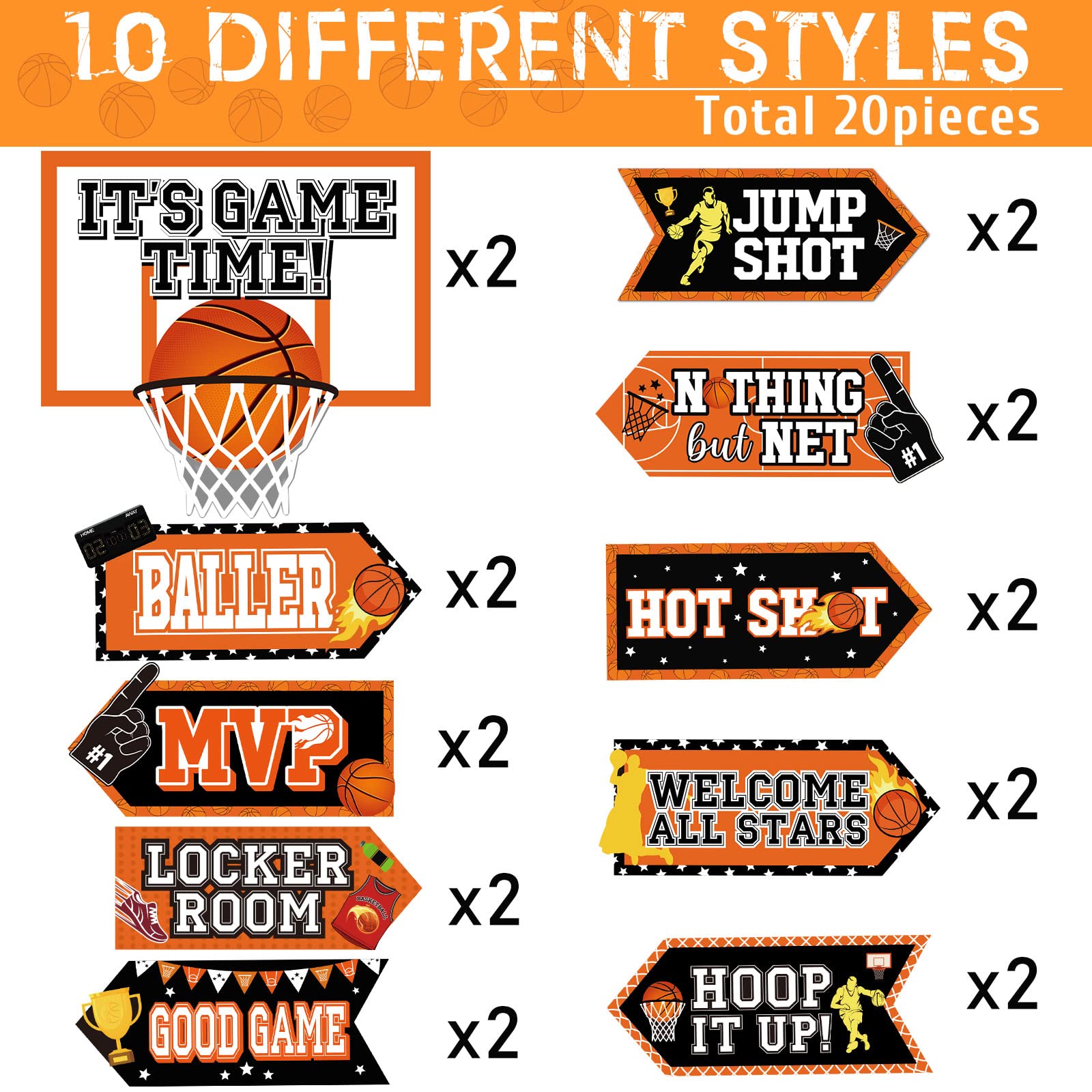 Outus basketball signs on doors or walls for easy decorating.