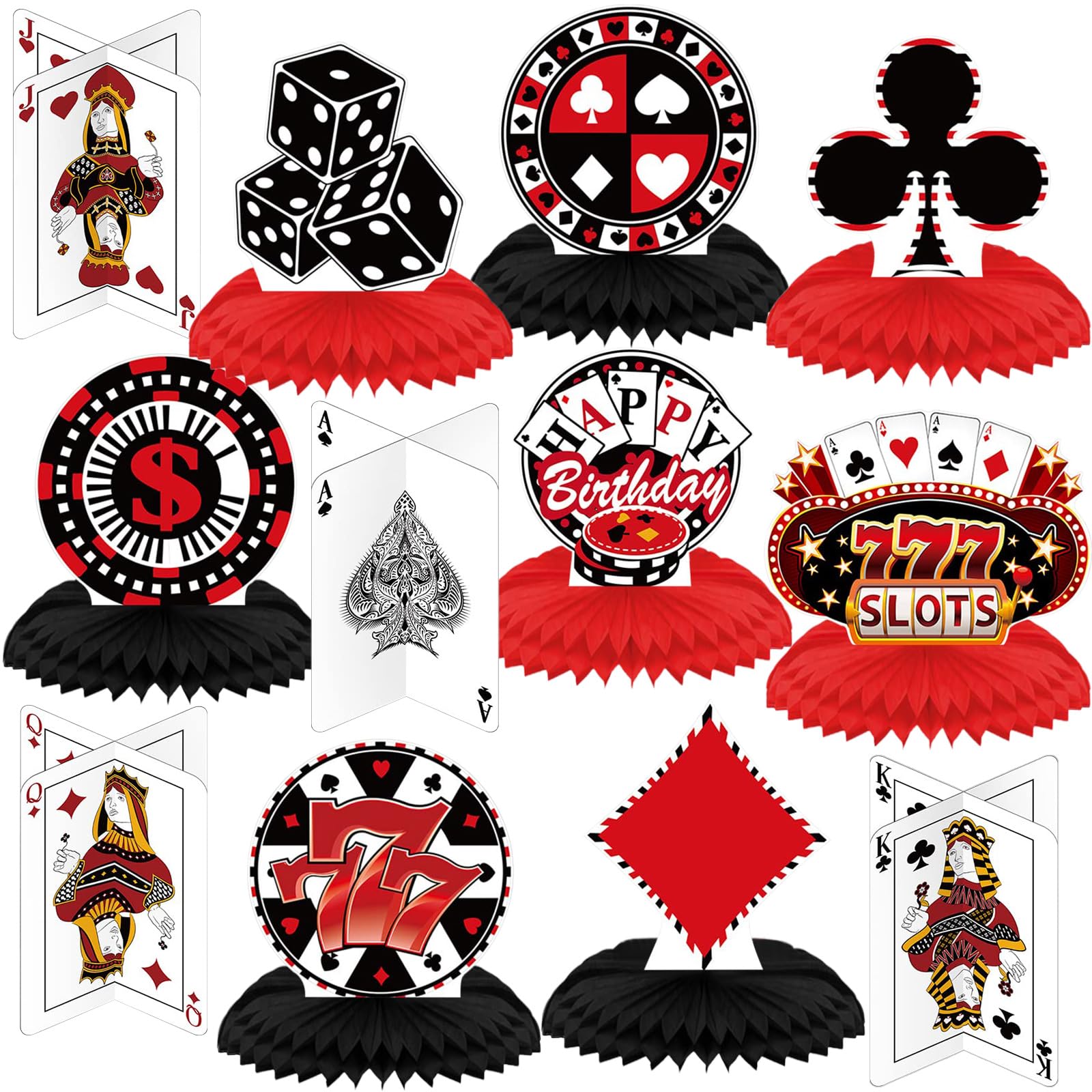 Outus casino dice honeycomb centerpiece on party table for game night