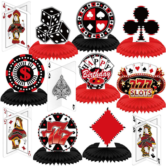 Outus casino dice honeycomb centerpiece on party table for game night