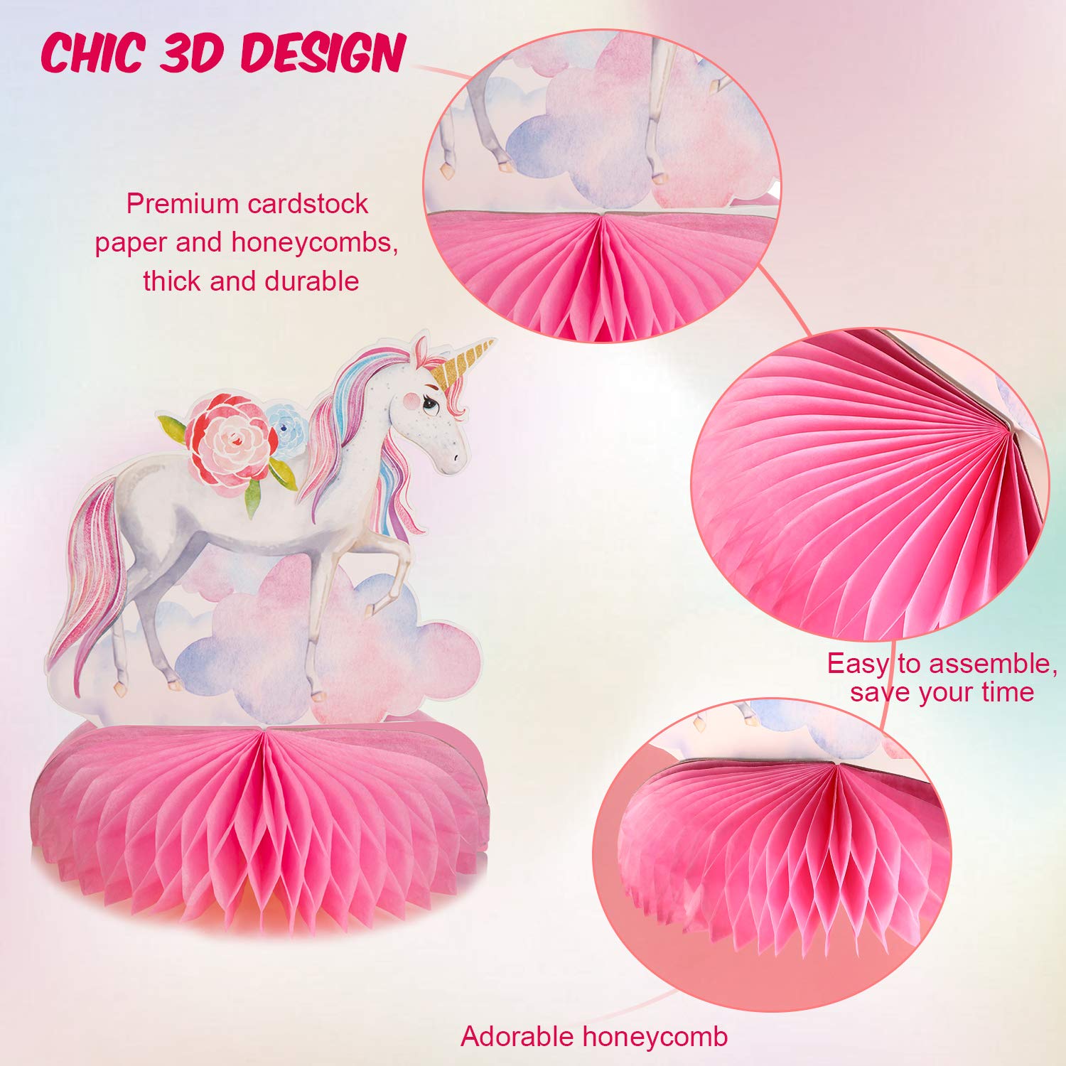 Outus double-sided rainbow unicorn honeycomb centerpiece bright from any angle