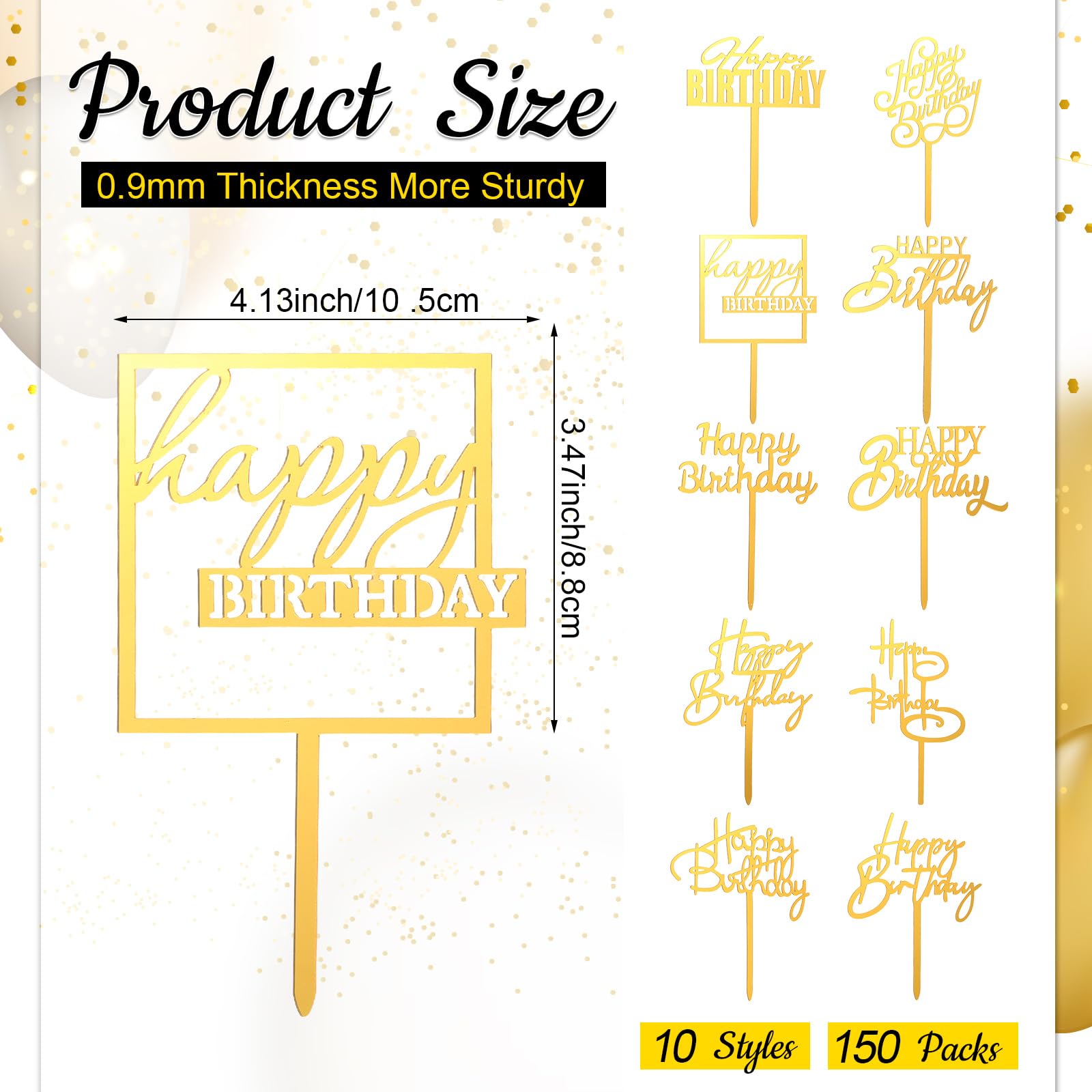 Outus gold glitter-design toppers for elegant cake decor