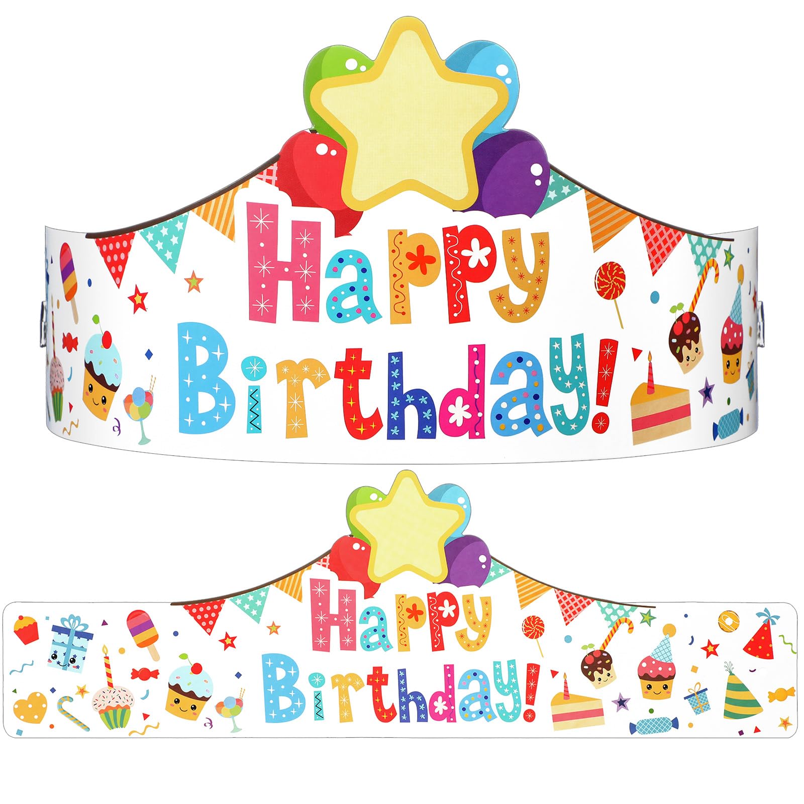 Outus happy birthday crowns pack for kids, 42 crowns, ideal classroom party fun.