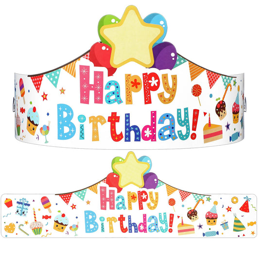 Outus happy birthday crowns pack for kids, 42 crowns, ideal classroom party fun.