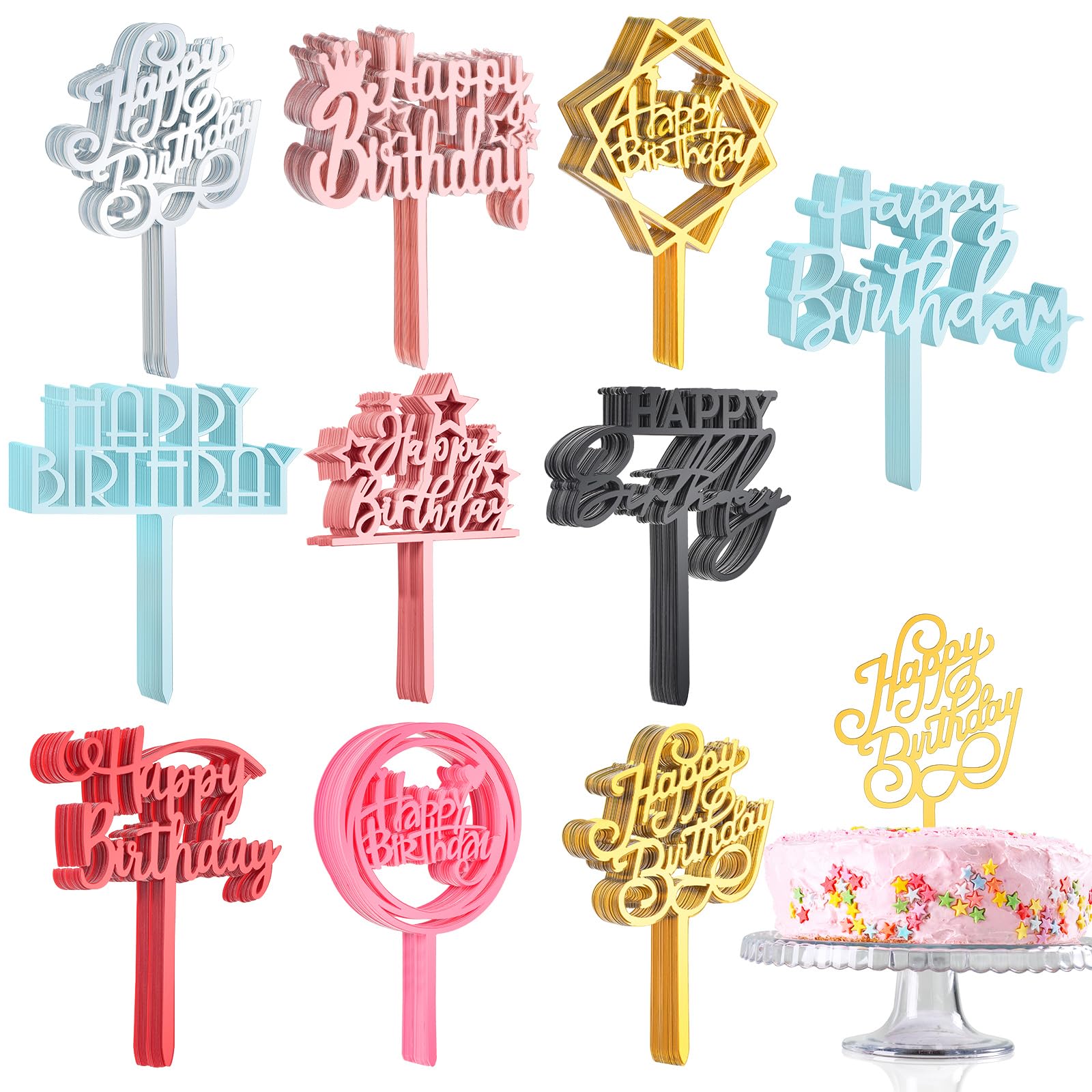 Outus Happy Birthday topper multicolor circle design adds festive charm.
