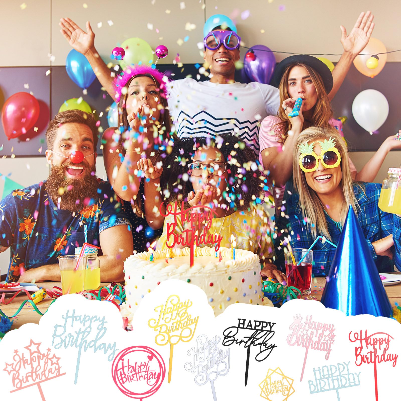 Outus Happy Birthday topper polygon design adds modern cake flair.