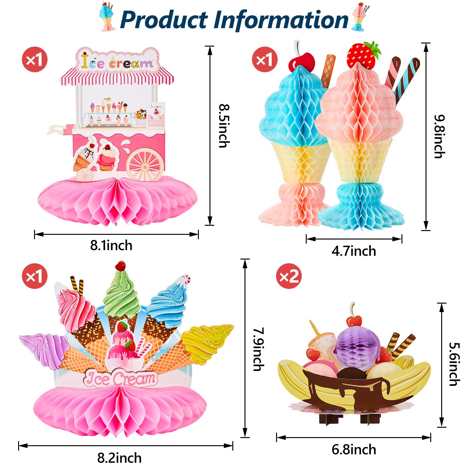Outus ice cream honeycomb centerpiece collection for party themes