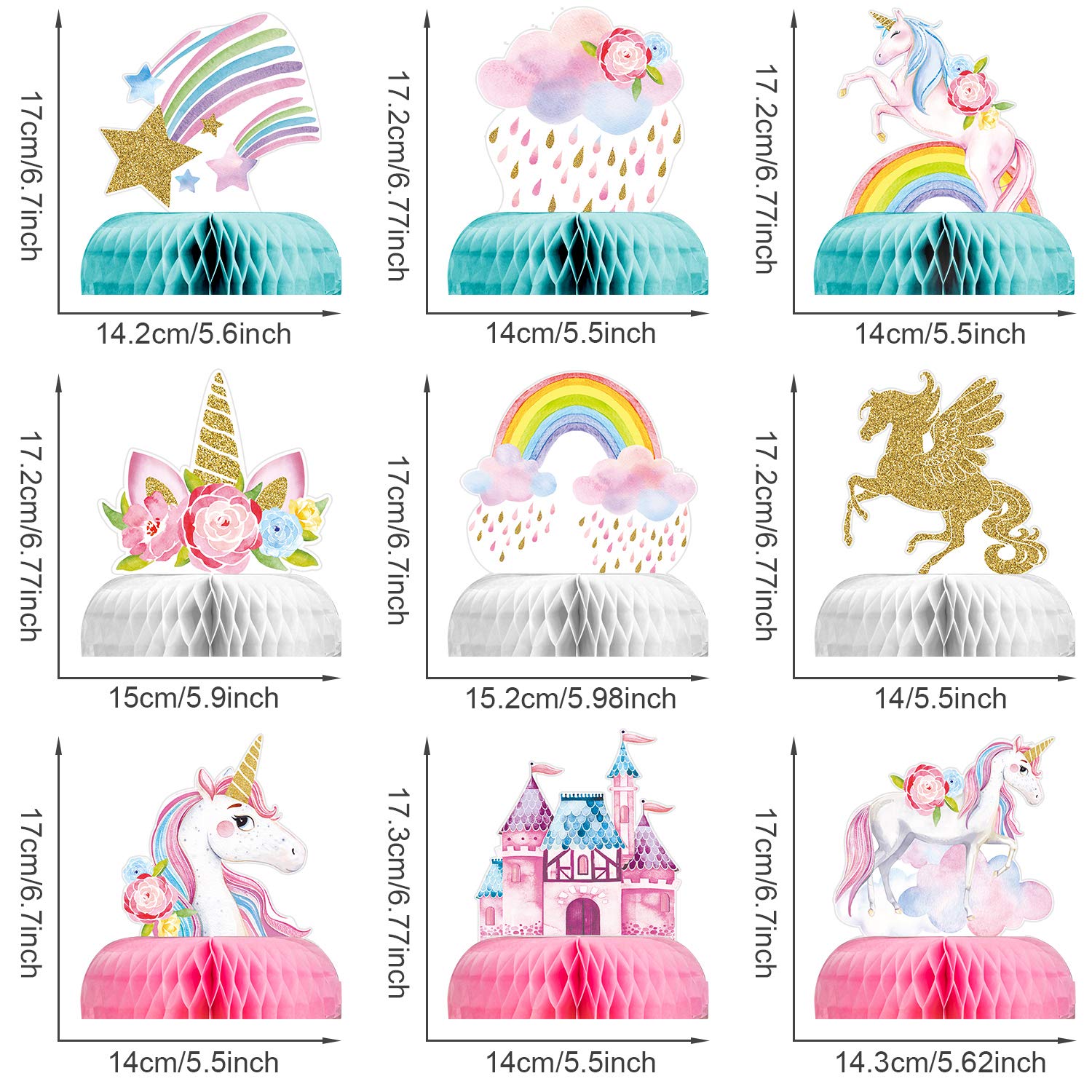 Outus rainbow unicorn honeycomb decor adding color to birthday celebrations