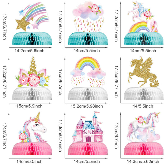 Outus rainbow unicorn honeycomb decor adding color to birthday celebrations