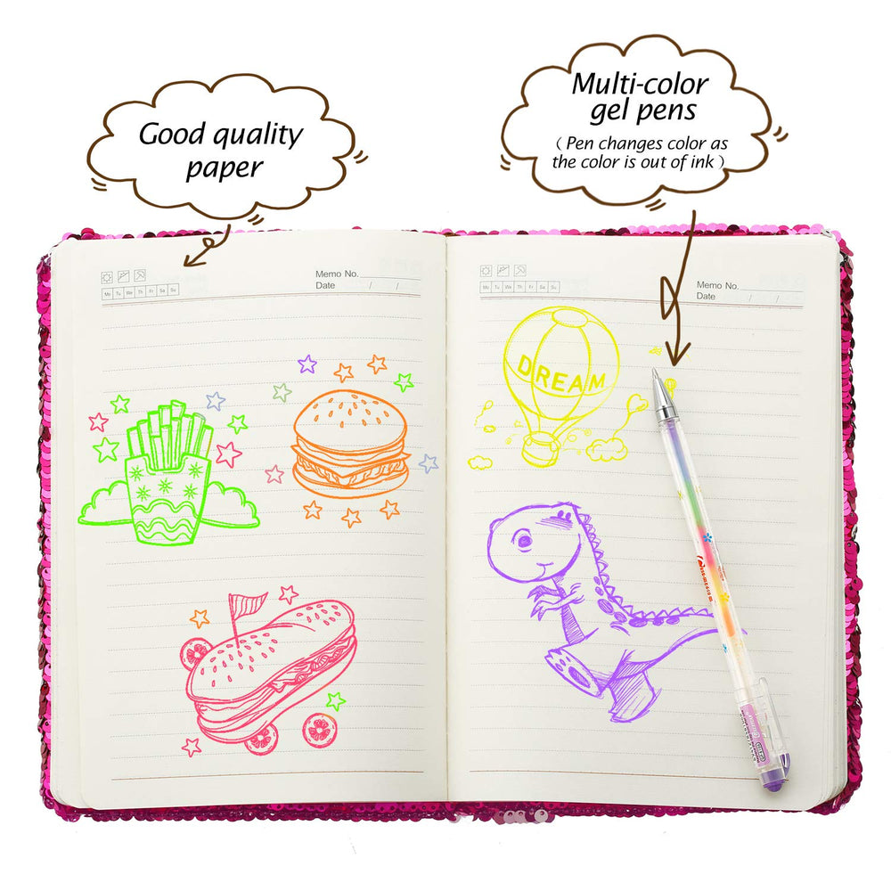 Outus sequin notebook closeup highlights sparkling sequins for note taking