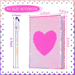 Outus sequin notebook flip cover changes color with touch for interactive writing.