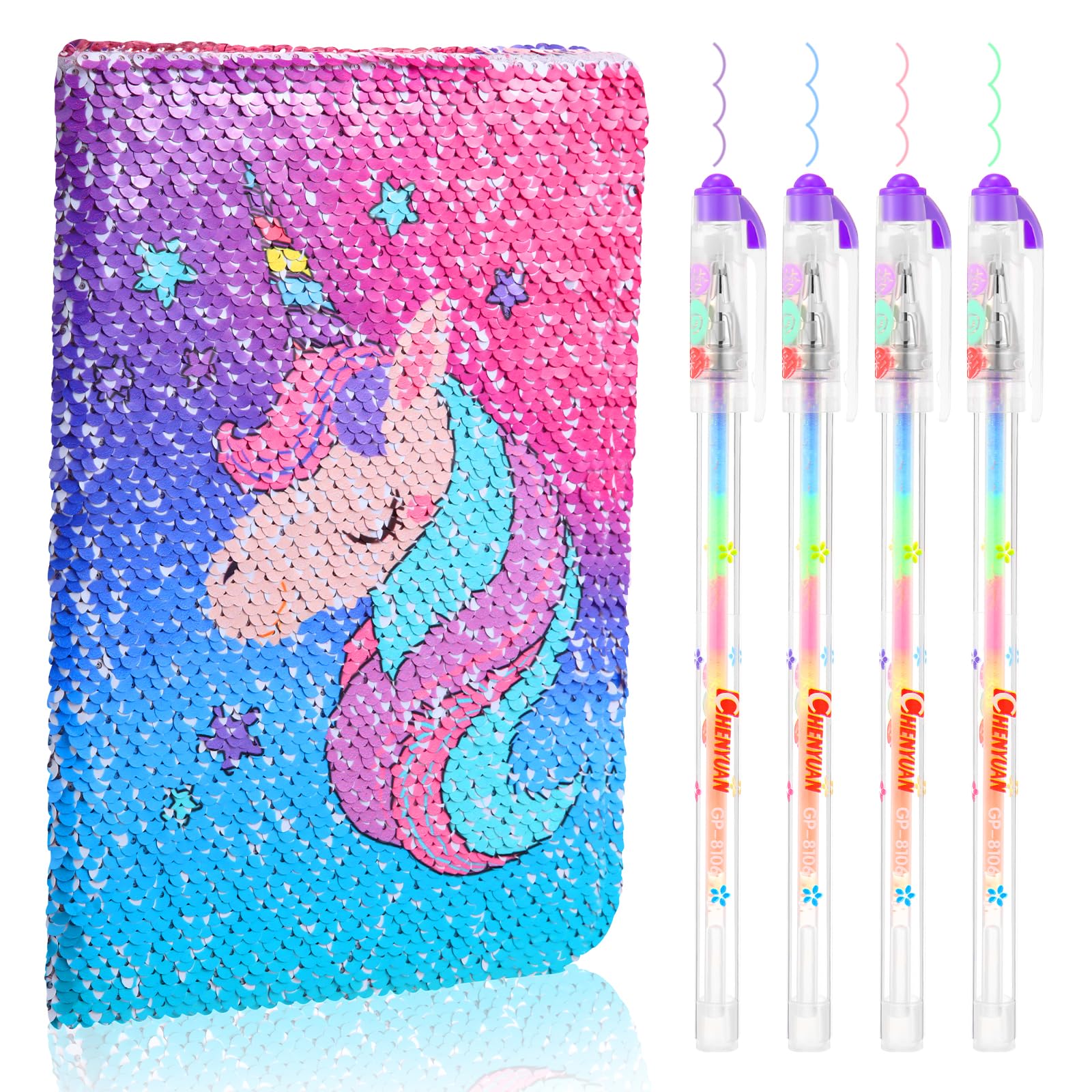 Outus unicorn sequin notebook with gradient pink cover invites playful journaling.