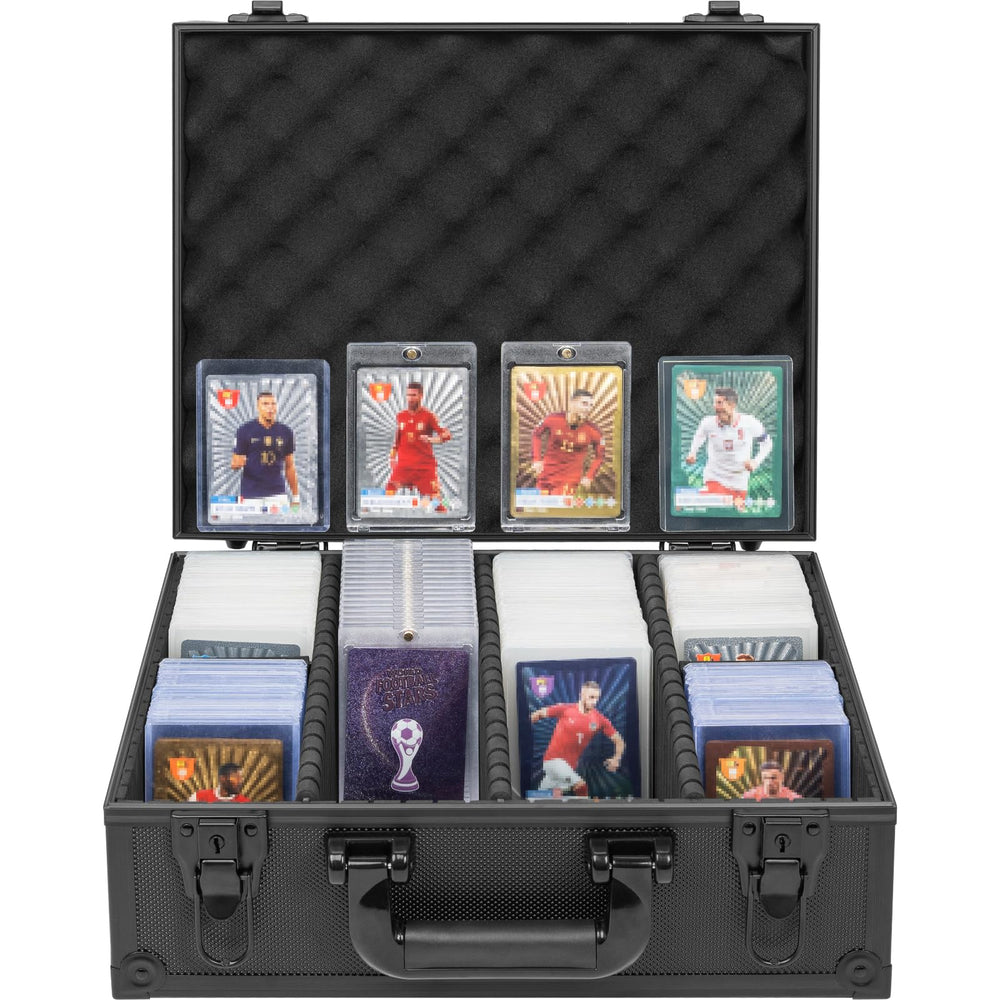 OUUTMEE toploader storage box with seven partitions for organized card storage