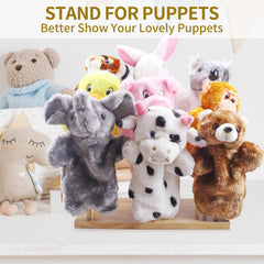 Ouvibor wooden doll stand close-up reveals natural wood texture and sturdy joints.
