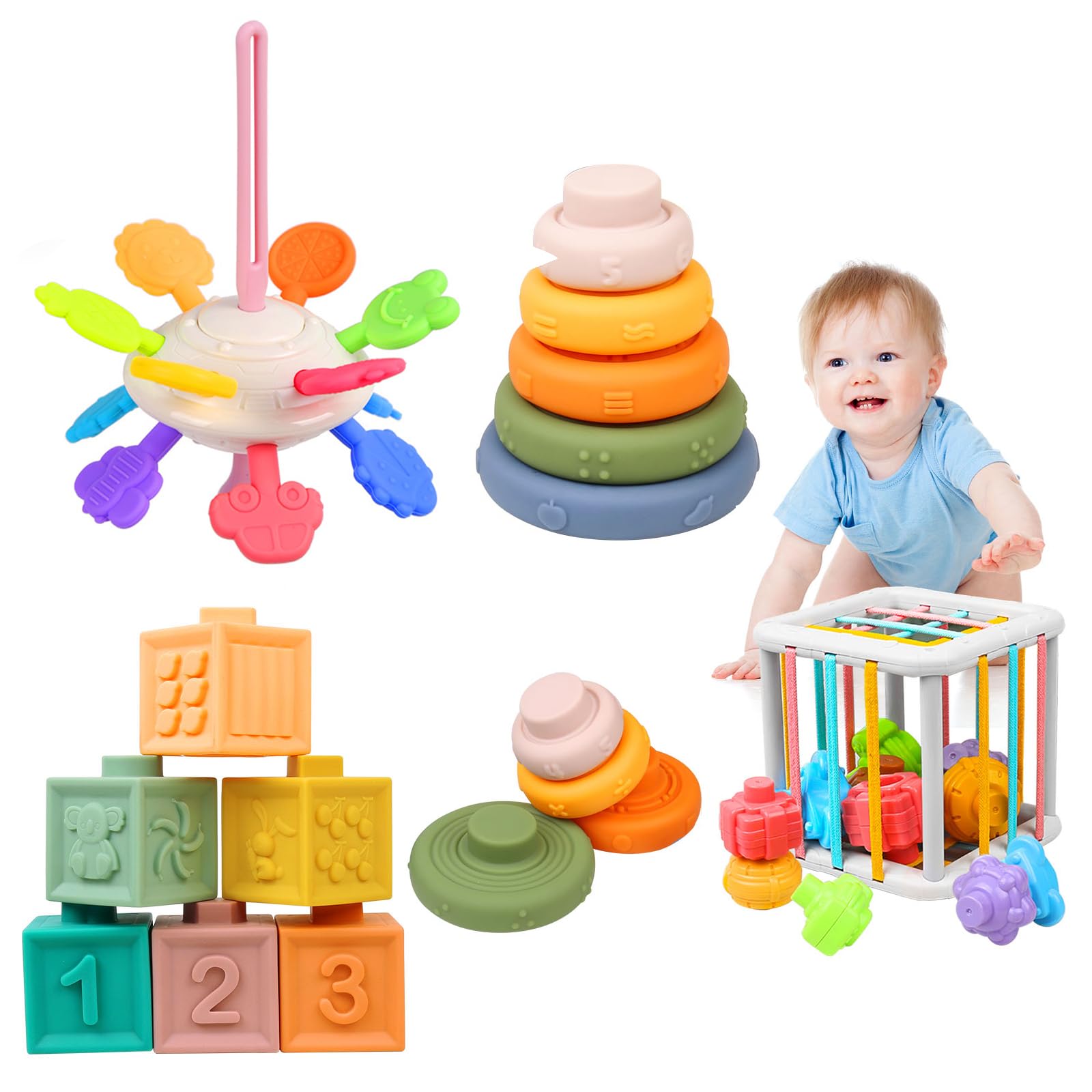 OUWANCH Montessori stackable rings foster hand-eye coordination during early play.