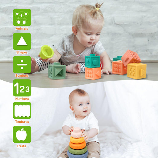 OUWANCH soft-building blocks support fine motor skills and color recognition.