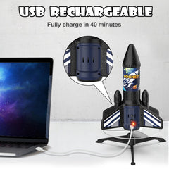 Ovaasy Rocket Launcher blue USB charging highlights eco-friendly power