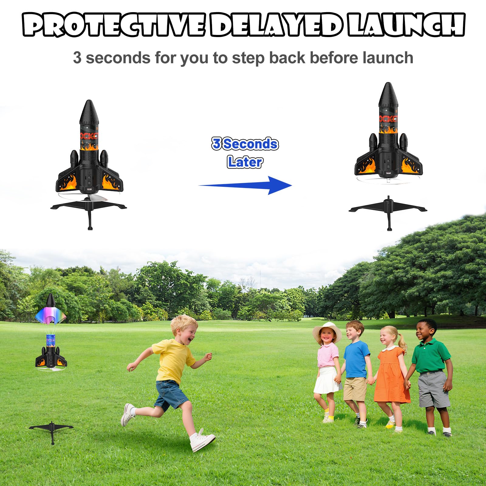Ovaasy Rocket Launcher parachute ensures safe recovery after launch.