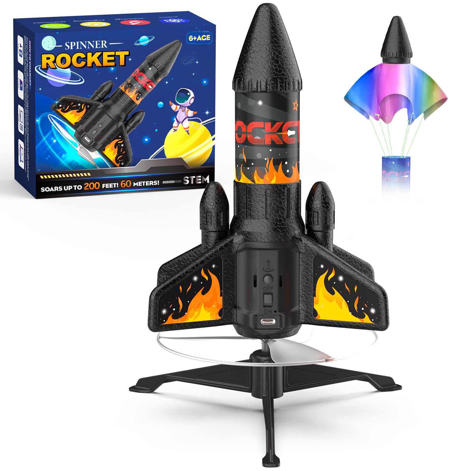 Ovaasy Rocket Launcher with two launch heights for kid-friendly outdoor play.