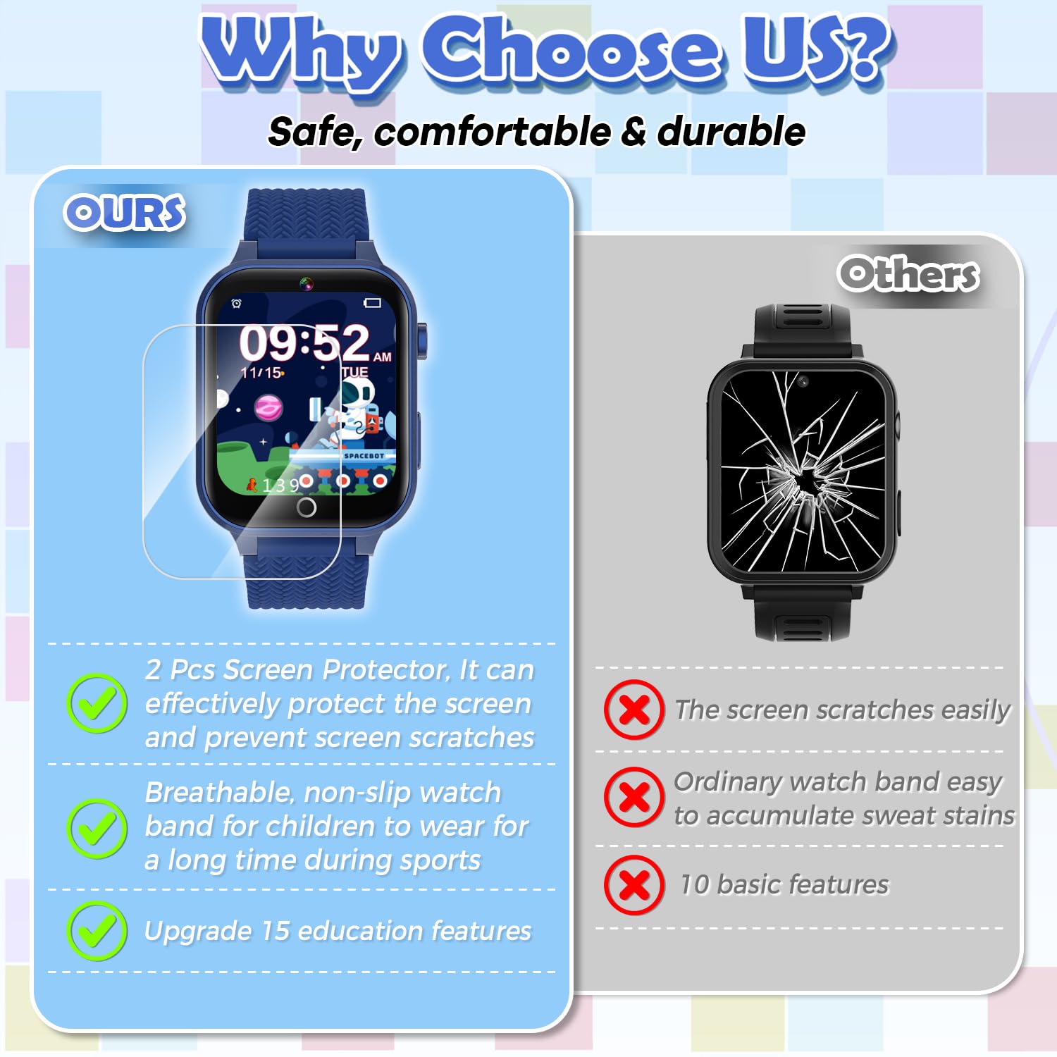 OVV Kids Smart Watch educational games boost early learning and problem solving.