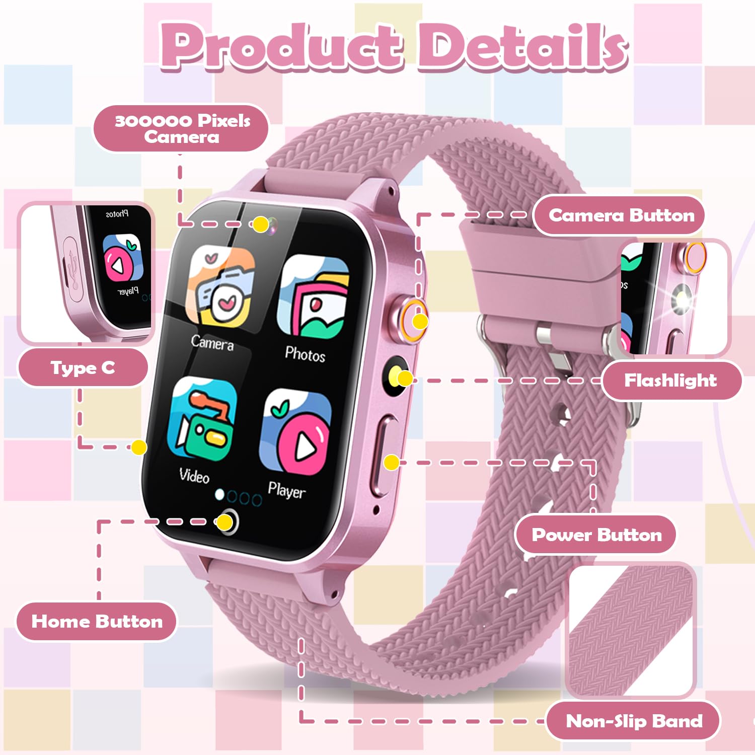 OVV Kids Smart Watch tempered glass protection close-up showing durability