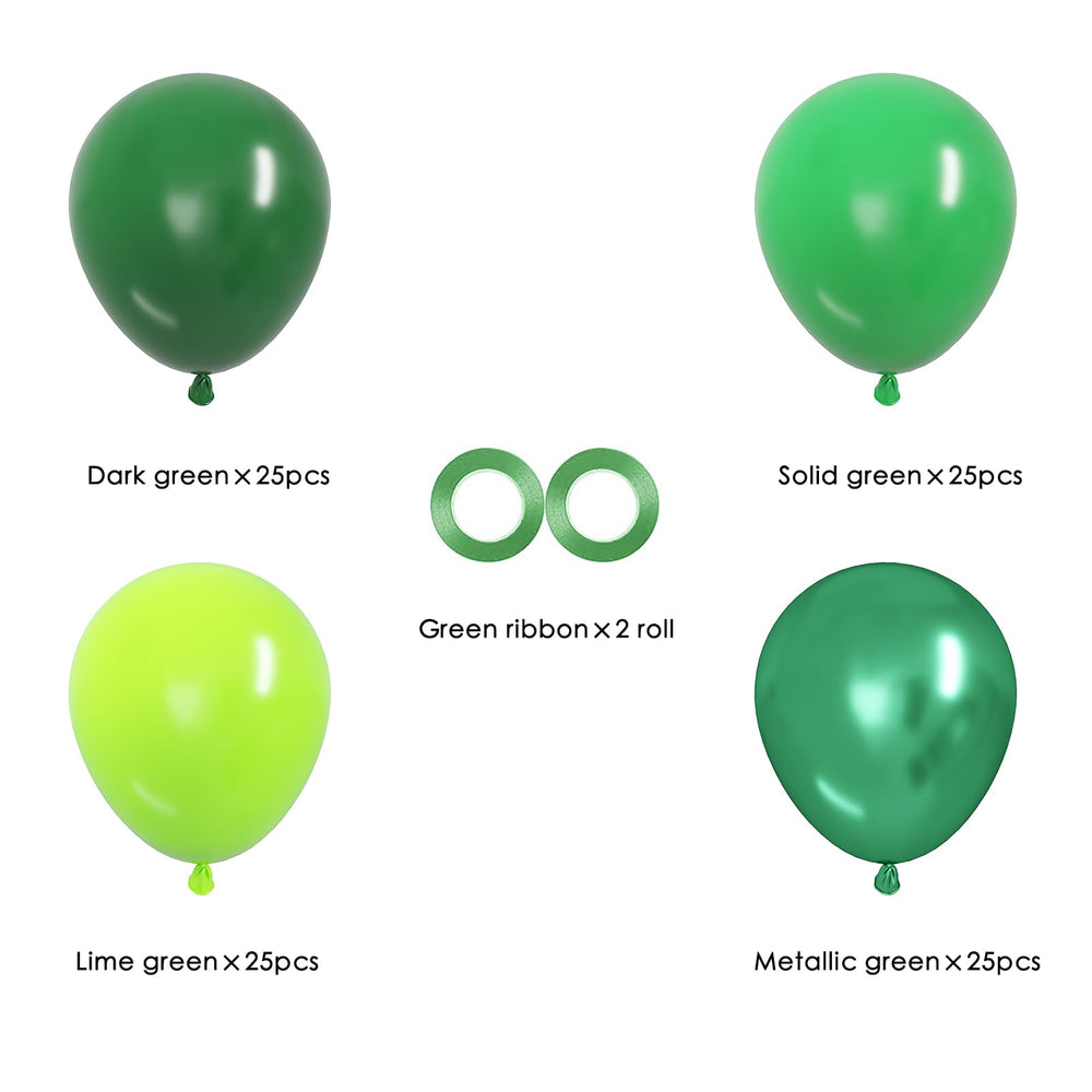 OWill chrome metallic green 12-inch balloons for eye-catching accents.