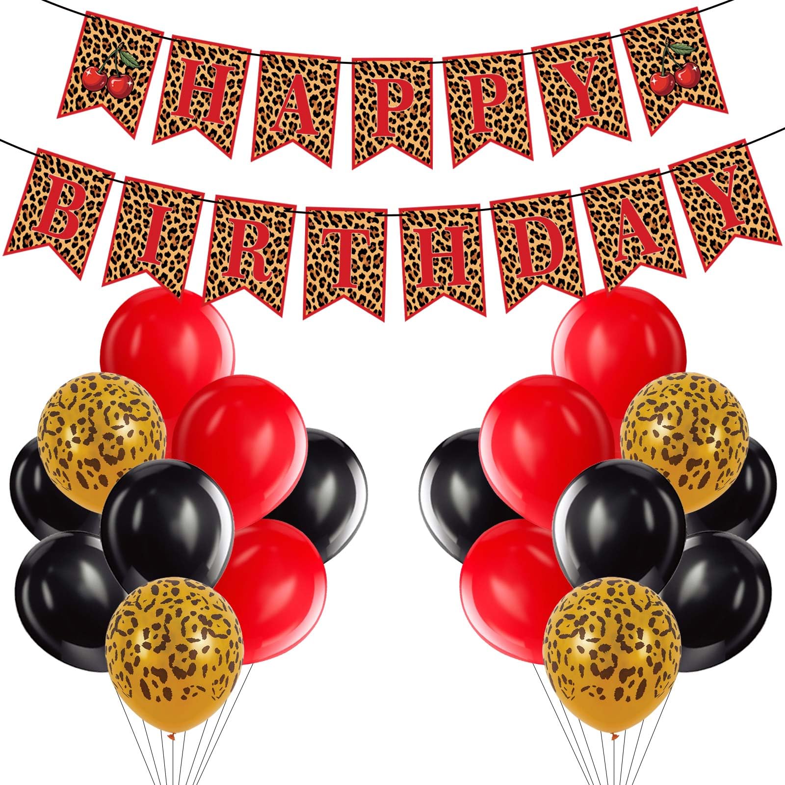 OWWOPATS cheetah banner with cherry print creates a bold birthday backdrop.