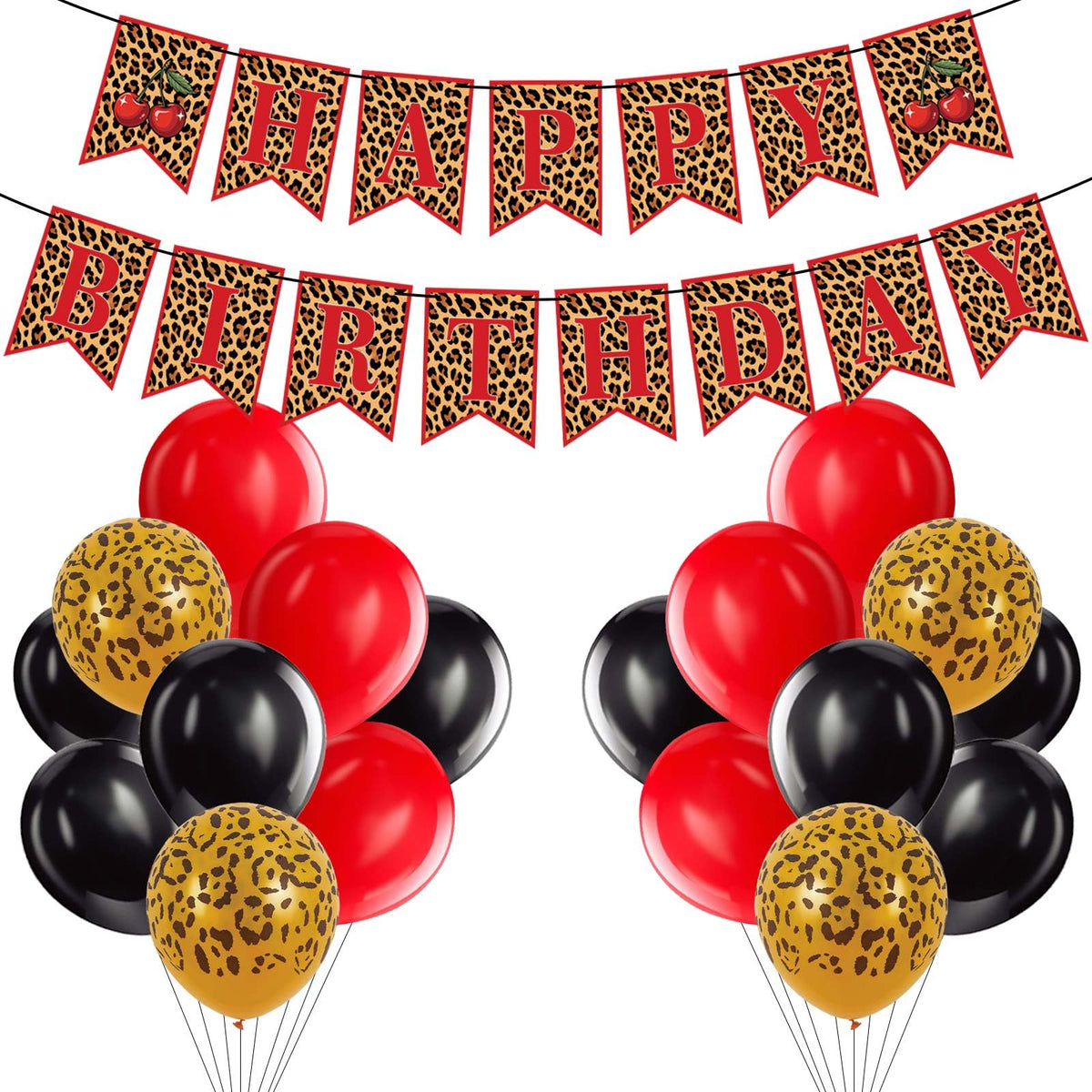 OWWOPATS cheetah banner with cherry print creates a bold birthday backdrop.