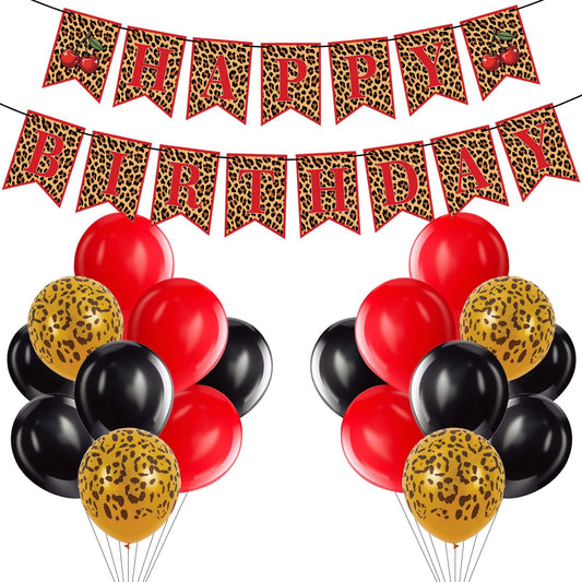OWWOPATS cheetah banner with cherry print creates a bold birthday backdrop.