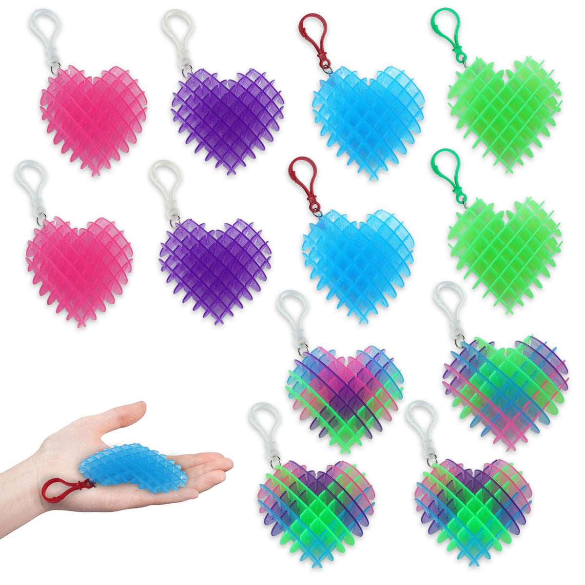 oyeftp heart keychain 12-pack in five colors, a portable Valentine gift for teens and students.