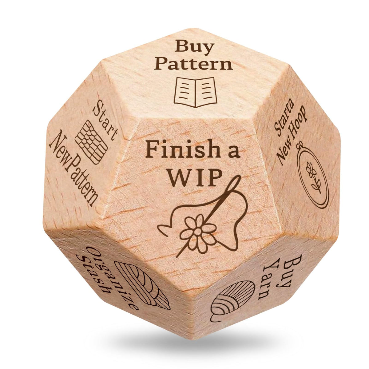 Oyeftp Quilter's Dice on a wooden table, inspiring focused sewing sessions.