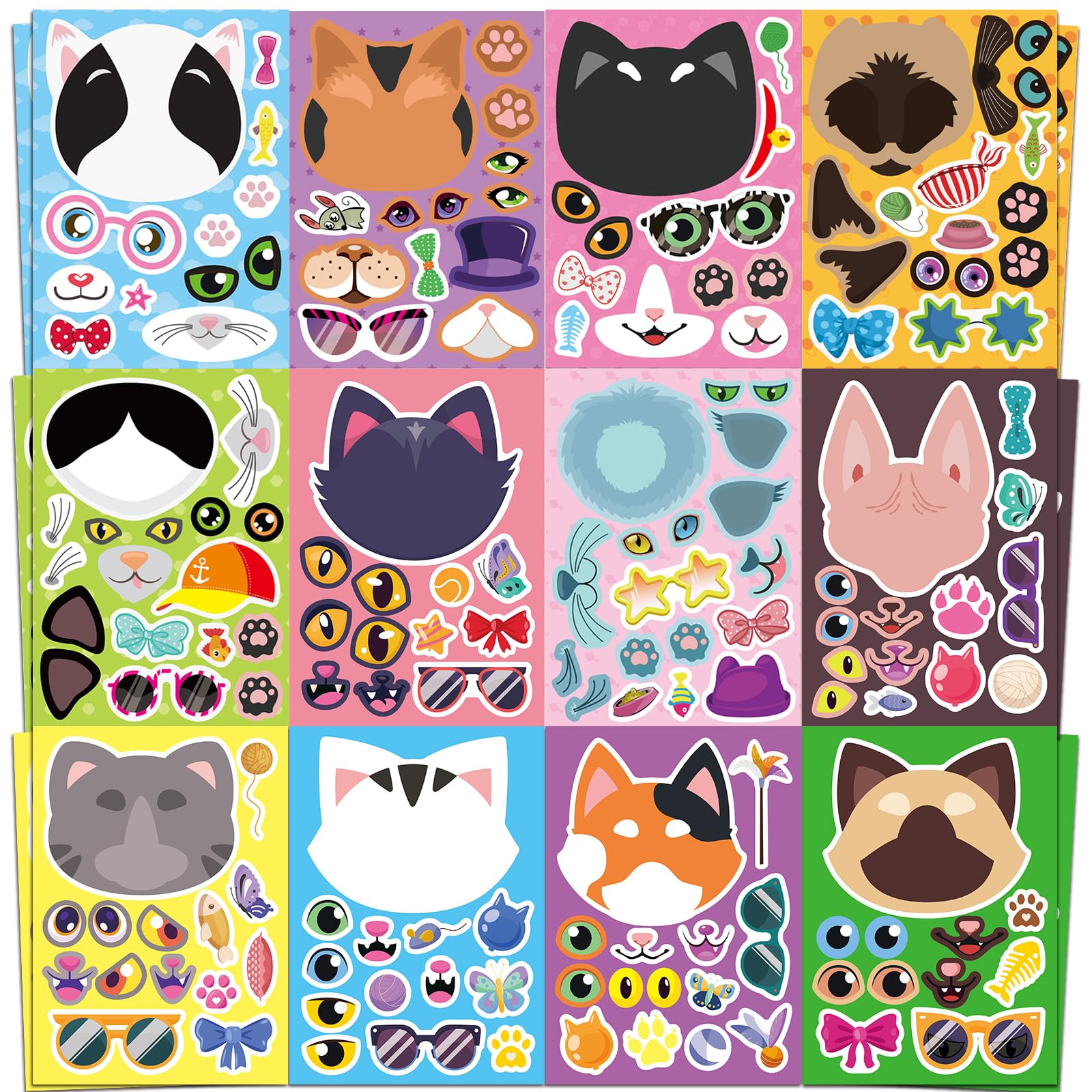 Ozepao cat stickers with eye designs and sunglasses for playful face creation