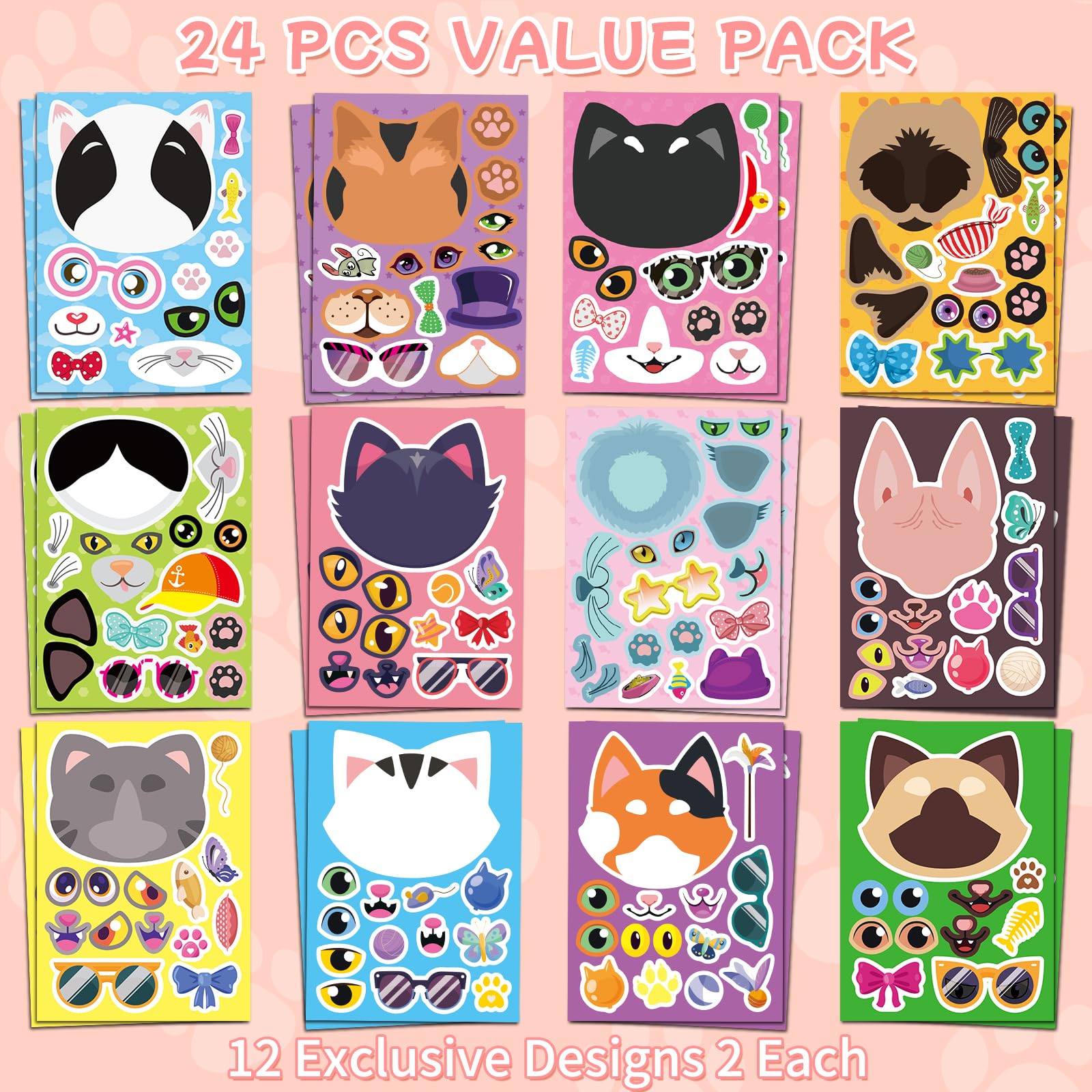 Ozepao cat stickers featuring mice and fish motifs for crafts and party decor